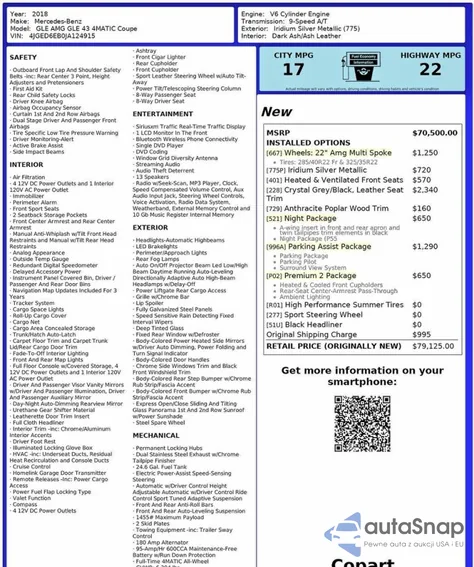 2018 Mercedes-Benz Gle Coupe 43 Amg из США, поврежденный, VIN 4JGED6EB0JA124915